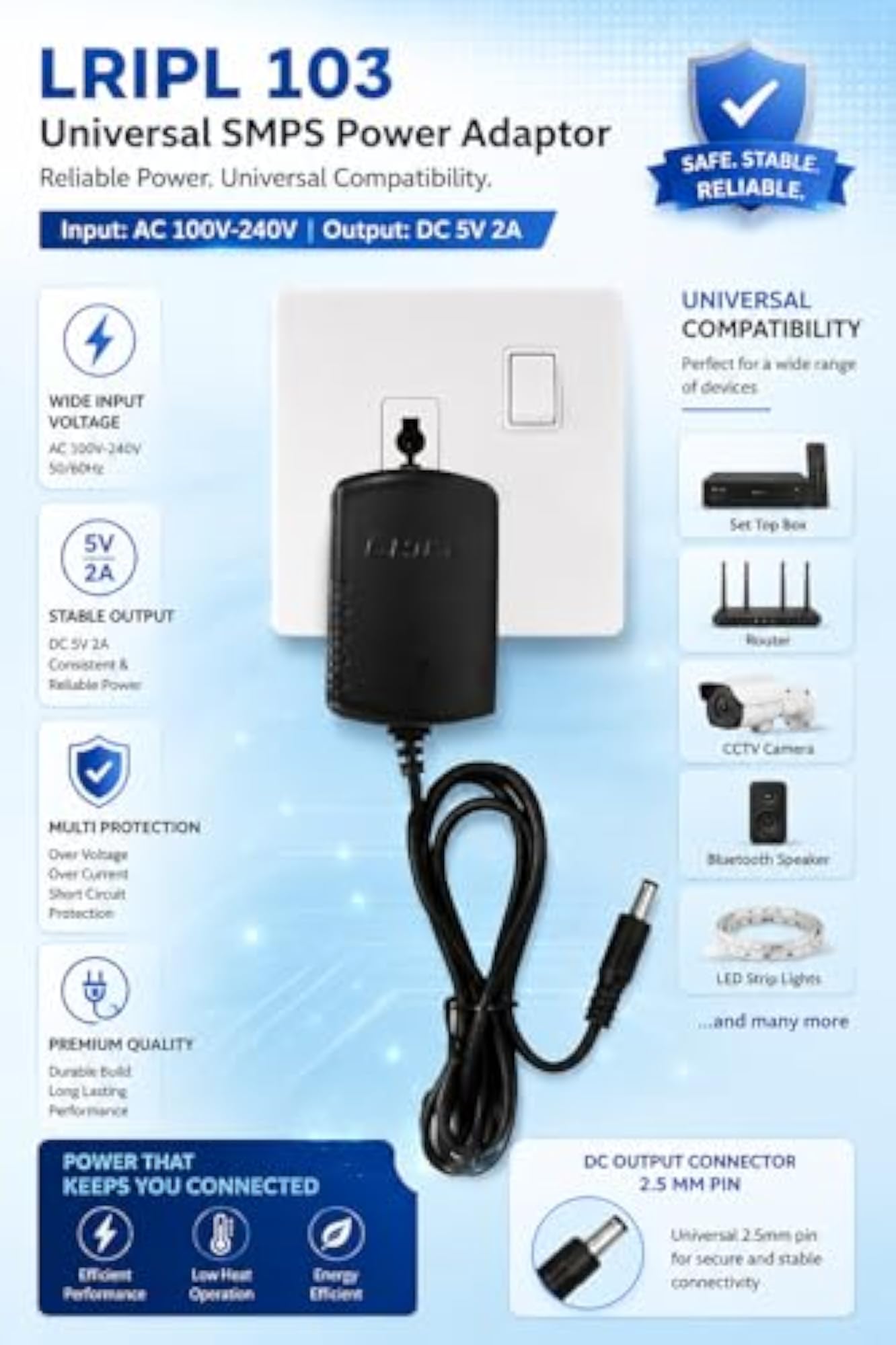 LRIPL103 Universal SMPS Power Adaptor, Input AC 100V-240V